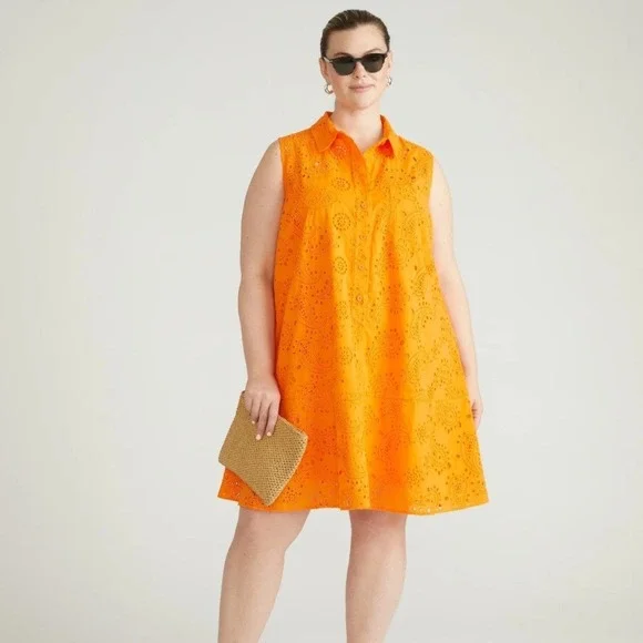 open lace back dress Orange Kayleigh Long Sleeve Cotton Dress | Made In Italy